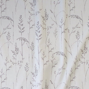 Cornish Meadow linen by Seed Home Designs in grey, full repeat of fine meadow grasses