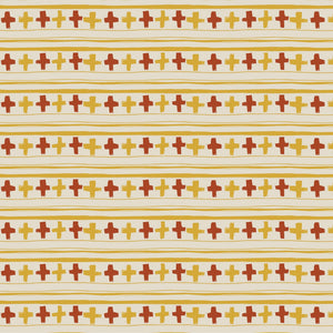 Cross Stitch linen by Annika Reed in orange and red, full repeat of cross-stitch motifs