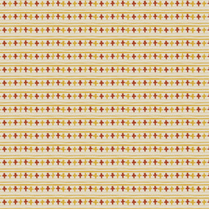 Cross Stitch linen by Annika Reed in orange and red, flat sample of cross-stitch motifs