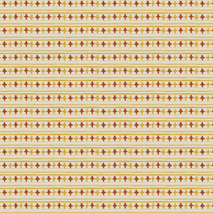 Cross Stitch wallpaper by Annika Reed in orange and red, flat sample of cross-stitch motifs