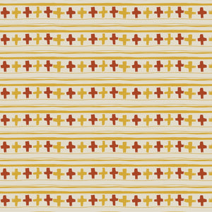 Cross Stitch wallpaper by Annika Reed in orange and red, full repeat of cross-stitch motifs