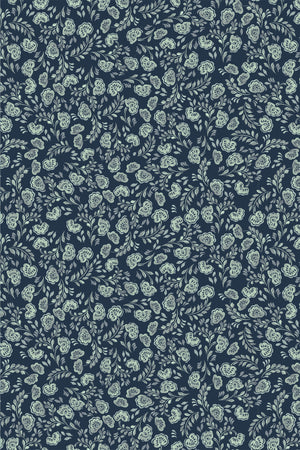 Annabelle wallpaper by Curate Space in midnight blue, full repeat of ditsy hand-painted florals