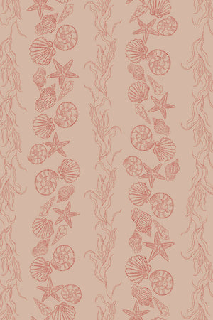 Bonnie wallpaper by Curate Space in red, full repeat of seashells and seaweed in a stripe