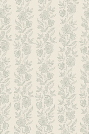 Dilys wallpaper by Curate Space in pebble grey, full repeat of a floral stripe