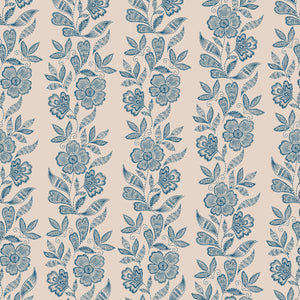 Dilys wallpaper by Curate Space in teal, full repeat of a floral stripe