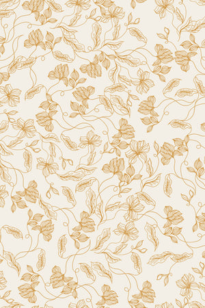 Elena wallpaper by Curate Space in ochre yellow, full repeat of fine linear floral vines