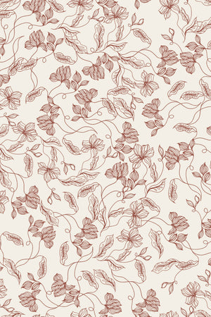 Elena wallpaper by Curate Space in red, full repeat of fine linear floral vines