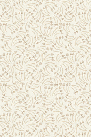 Elsie wallpaper by Curate Space in soft pebble grey, full repeat of dried poppy head motifs