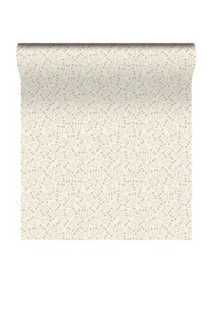 Elsie wallpaper by Curate Space in soft pebble grey, rolled length showing dried poppy head motifs