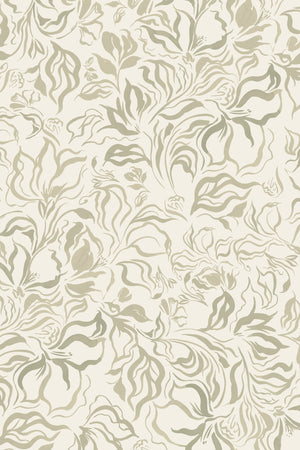 Eva wallpaper by Curate Space in soft green, full repeat of a large-scale painterly floral