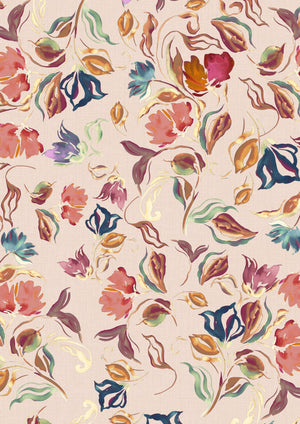 Little Freya wallpaper by Curate Space in soft pink, close-up of small abstract flowers and leaves