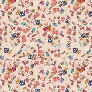 Little Freya wallpaper by Curate Space in soft pink, full repeat of small abstract flowers and leaves