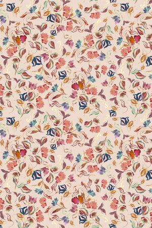 Little Freya wallpaper by Curate Space in soft pink, full repeat of small abstract flowers and leaves