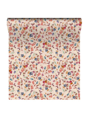 Little Freya wallpaper by Curate Space in soft pink, rolled length showing small abstract flowers and leaves