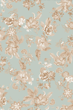 Lottie wallpaper by Curate Space in pebble grey, full repeat of oversized chintz-style florals