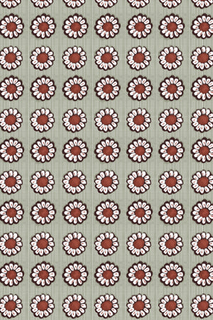 Mabel wallpaper by Curate Space in moss green, full repeat of small rosette motifs