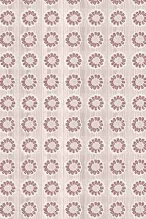 Mabel wallpaper by Curate Space in soft pink, full repeat of small rosette motifs