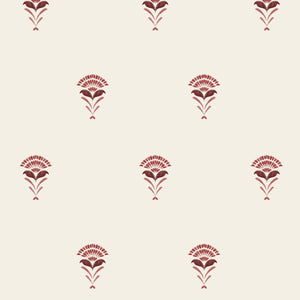 Madeline wallpaper by Curate Space in red, full repeat of fan-shaped floral motifs