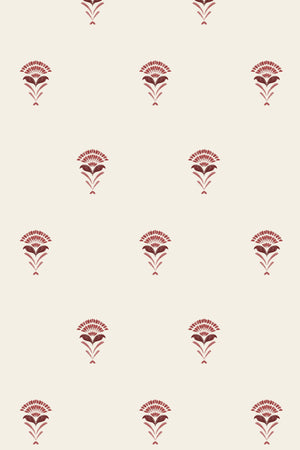 Madeline wallpaper by Curate Space in red, full repeat of fan-shaped floral motifs