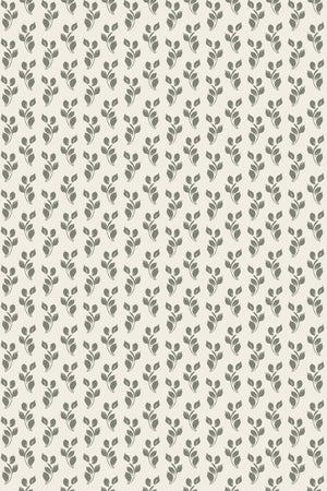 Maeva wallpaper by Curate Space in olive green, full repeat of a small trailing vine