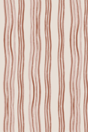 Mara wallpaper by Curate Space in red, full repeat of hand-painted wavy stripes