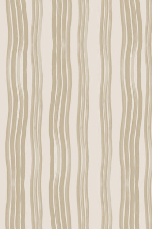 Mara wallpaper by Curate Space in stone beige, full repeat of hand-painted wavy stripes
