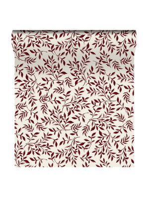 Marni wallpaper by Curate Space in rust orange, rolled length showing sweeping leafy vines