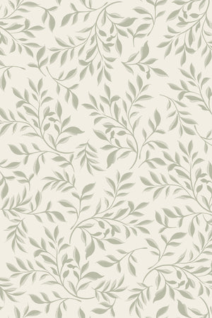 Marni wallpaper by Curate Space in soft green, full repeat of sweeping leafy vines