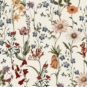 Nola wallpaper by Curate Space in off-white, full repeat of wildflowers and tall stems