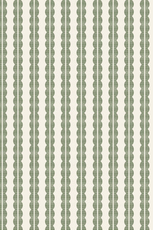 Rosalie wallpaper by Curate Space in soft green, full repeat of a scalloped stripe