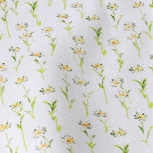 Betsy Flora linen by Seed Home Designs in yellow and green, pattern sample of delicate ditsy flowers