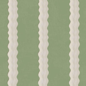 Double Scroll Stripe wallpaper by Parker and Jules in green, pattern sample of wavy scroll stripes