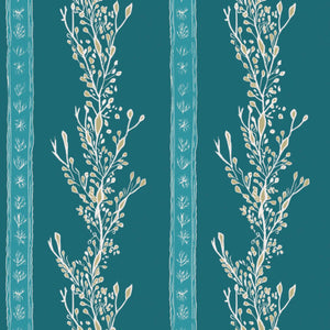 Gatty's Kelp Forest wallpaper by Annika Reed in teal, flat sample of kelp fronds