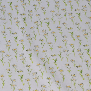 Betsy Flora linen by Seed Home Designs in yellow and green, full repeat of delicate ditsy flowers