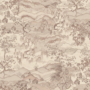 Dream Catcher wallpaper by Victoria Sanders in taupe, full repeat of a dreamlike toile of birds and foliage