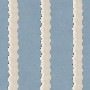 Double Scroll Stripe wallpaper by Parker and Jules in blue, full repeat of wavy scroll stripes