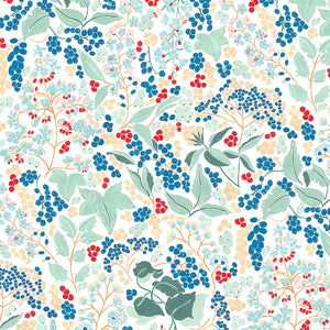 Elizabeth wallpaper by Claire de Quénetain in blue, full repeat of a hand-painted floral design
