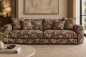 Ella linen by Dami and Em Design in green, a large floral in a living room