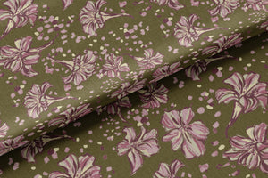 Ella velvet by Dami and Em Design in green, in soft folds showing a large floral