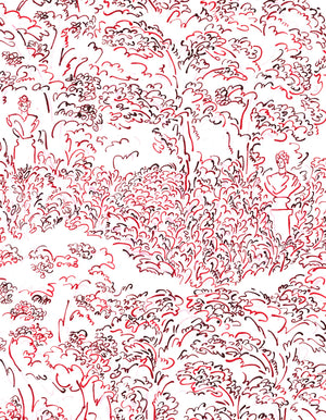 Emerging From the Shadow linen by Claire de Quénetain in white, full repeat of a hand-painted floral design