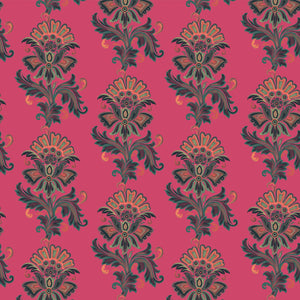 Fleur wallpaper by Tatie Lou in pink, full repeat of stylised flower sprays