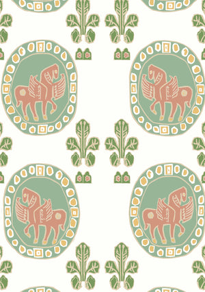 Flying Horse of the Silk Road Linen Fabric by Annika Reed Studio