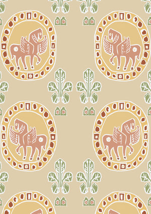 Flying Horse of the Silk Road Linen Fabric by Annika Reed Studio