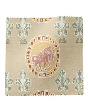 Flying Horse of the Silk Road Linen Fabric in Spice