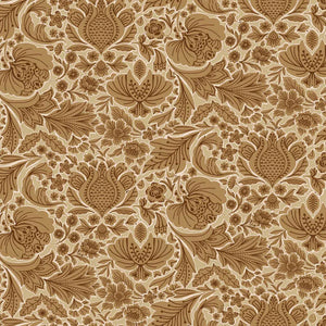 Folk Floral linen by Parker and Jules in beige, full repeat of bold folk flowers