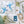 Forget Me Not Swallow fabric by Seed Home Designs in blue and white, flat sample of swallows and forget-me-nots