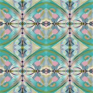 Franny velvet by Tatie Lou in green and pink, a kaleidoscopic floral as a cushion