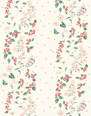 Frida linen by Claire de Quénetain in cream, full repeat of a hand-painted floral design