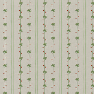 Garden Tetris linen by Annika Reed in cream and green, full repeat of garden sprigs in a grid