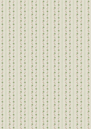 Garden Tetris linen by Annika Reed in cream and green, pattern sample of garden sprigs in a grid